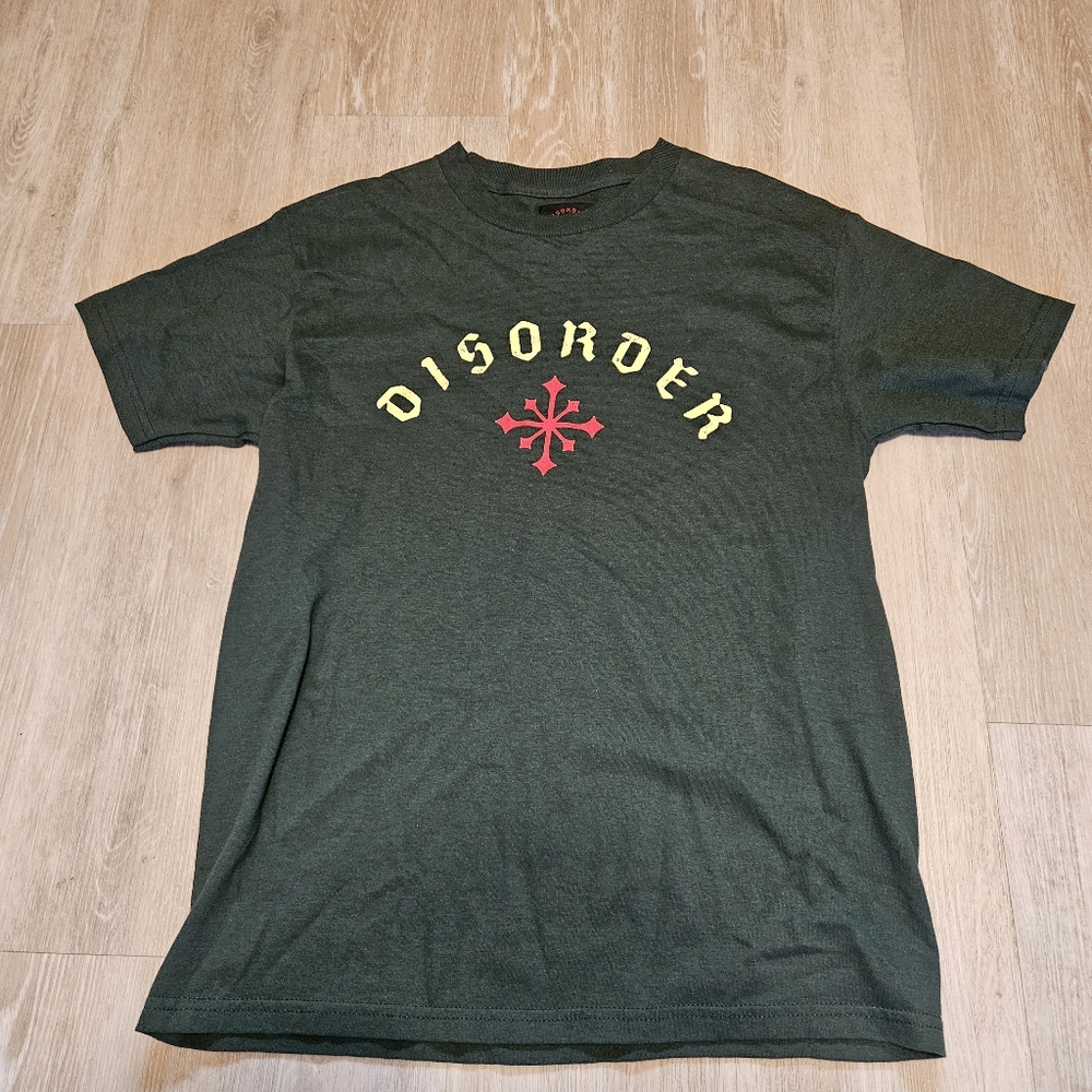Disorder Arch Logo T-Shirt Olive Disorder Skateboards Shirt Men's Size M